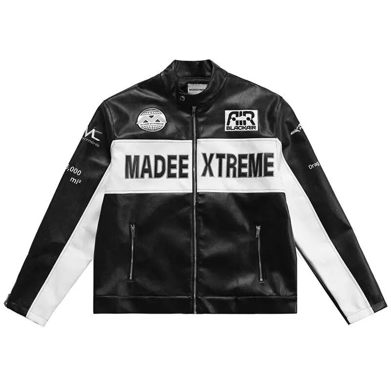 Ādas jakas Izšuvumi ar rāvējslēdzēju Unisex Vīriešu burtu izšuvumi Īsi Bomber Racing Rudens korejiešu modes vintage virsdrēbes 2023