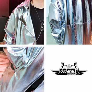 Performance Long Trench Coat Men Shiny Night Club Stage Dance Men Cloak Cape Coat Long Sleeve Capote Masculino Gold Silver XXL