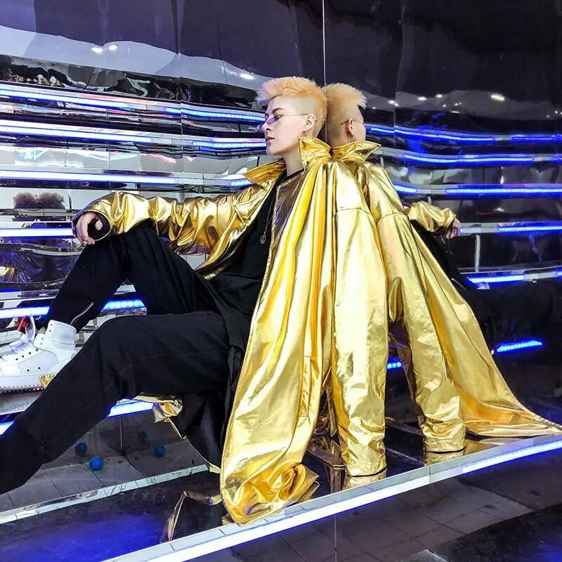 Pánsky plášť s dlhým rukávom, capote, zlatý, strieborný, XXL