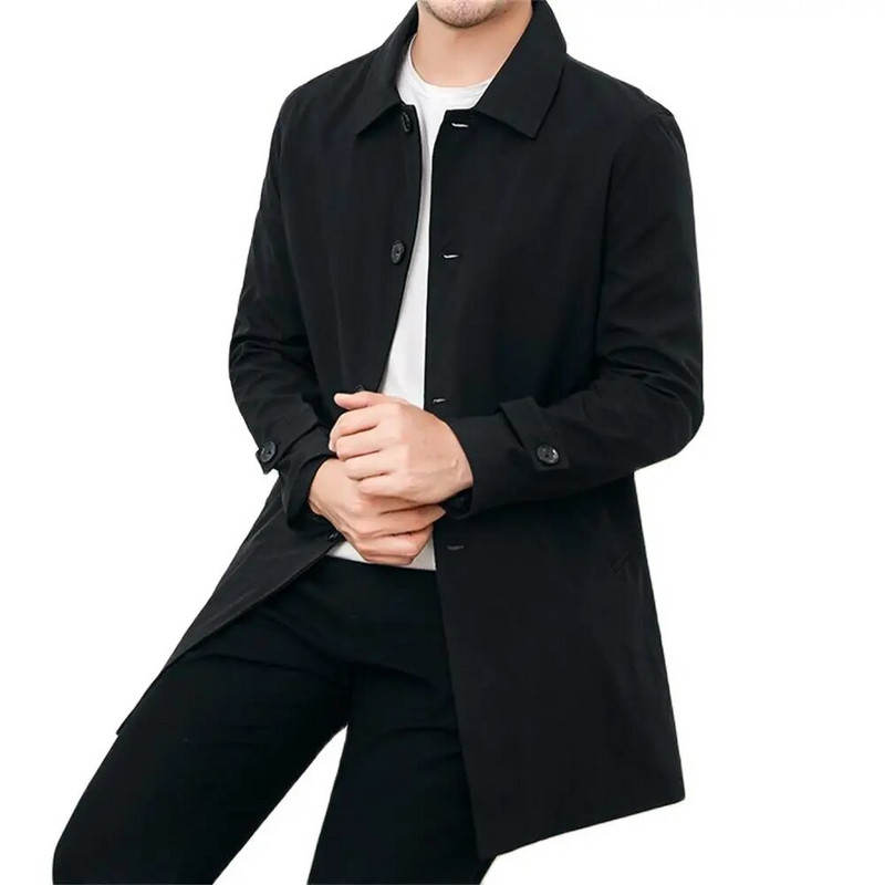 Pánsky dlhý kabát Trench, módny ležérny voľný pevný trenčkot, pánsky anglický štýl, bundy s golierom, vrchné oblečenie
