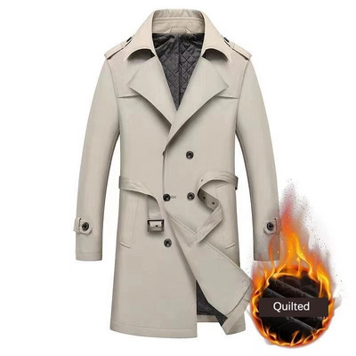 Pánska dlhá bunda BROWON, módna šnurovacia ležérna pevná zimná bunda, pánska nová jesenná 2024 s golierom a vetrovkou