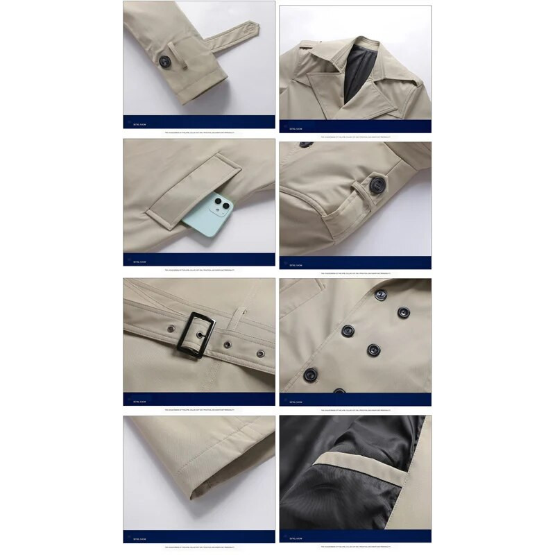 Pánska dlhá bunda BROWON, módna šnurovacia ležérna pevná zimná bunda, pánska nová jesenná 2024 s golierom a vetrovkou