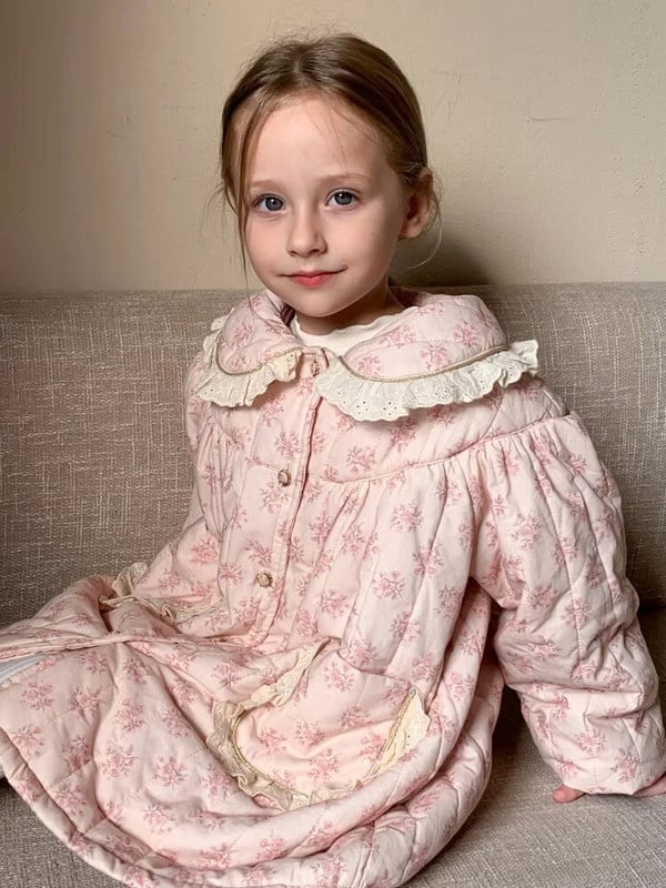 Parky, bavlnený kabát, nové detské oblečenie, zimné francúzske fragmentované kvety, golier so sladkým kvetinovým okrajom, stredná dĺžka, čipka