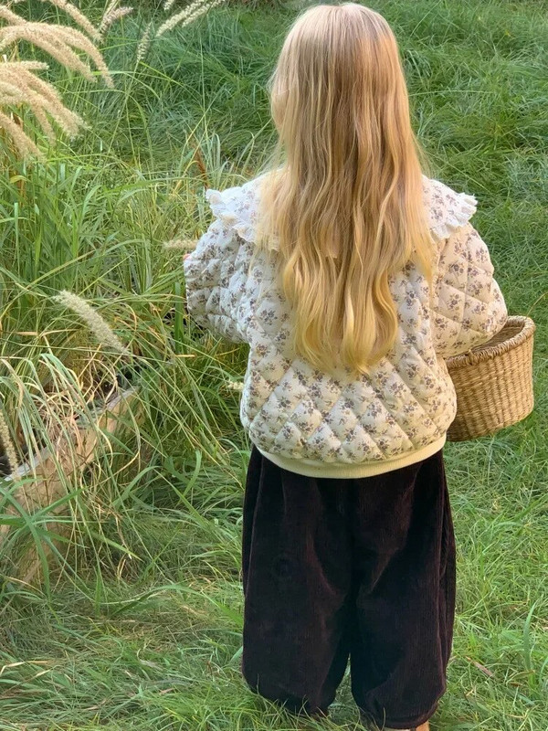 HoneyCherry dievčenské zimné nové módne prešívané bavlnené oblečenie, roztomilé kvetinové teplé bavlnené oblečenie