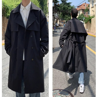Trenci de primăvară în stil coreean Trench pentru bărbați, îmbrăcăminte de stradă, trenci pentru bărbați, plin de afaceri, ocazional, pardesiu lung