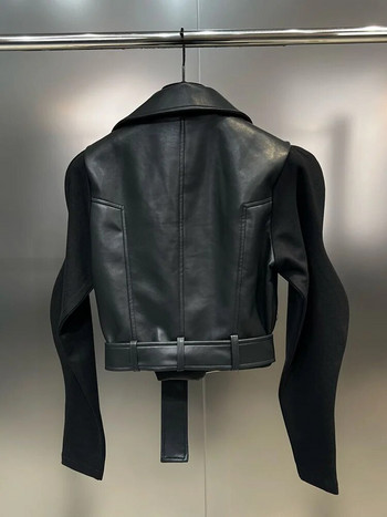 DEAT High Street 3D Ripple μακρυμάνικο παλτό μέσης για γυναίκες με φερμουάρ πέτο PU Δερμάτινο συνονθύλευμα μπουφάν 2023 Φθινόπωρο 11XX5607