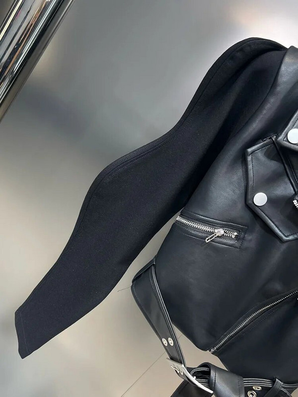 DEAT High Street 3D Ripple μακρυμάνικο παλτό μέσης για γυναίκες με φερμουάρ πέτο PU Δερμάτινο συνονθύλευμα μπουφάν 2023 Φθινόπωρο 11XX5607