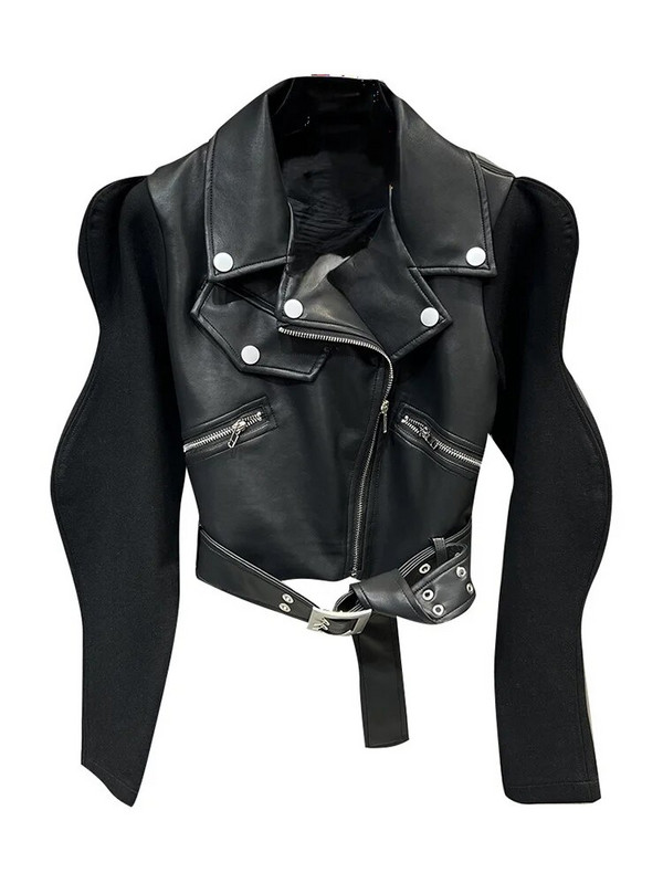 DEAT High Street 3D Ripple μακρυμάνικο παλτό μέσης για γυναίκες με φερμουάρ πέτο PU Δερμάτινο συνονθύλευμα μπουφάν 2023 Φθινόπωρο 11XX5607