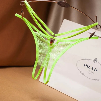 Lenjerie sexy Chiloți de damă, cu deschidere în picioare, curele din snur transparent, Lenjerie de corp solidă cu bowknot pentru femei, chiloți din dantelă