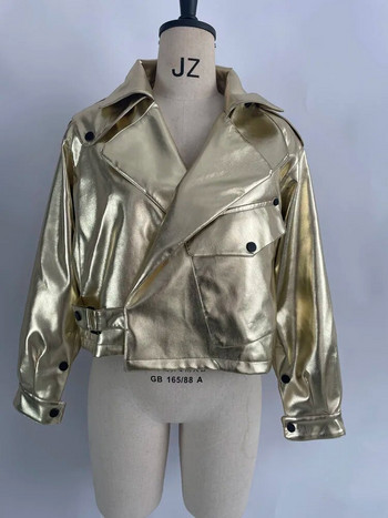 RR2767 Сребърни извънгабаритни фалшиви кожени якета Дамски свободни есенно-зимни палта Дамско мотоциклетно яке от PU кожа Streetwear