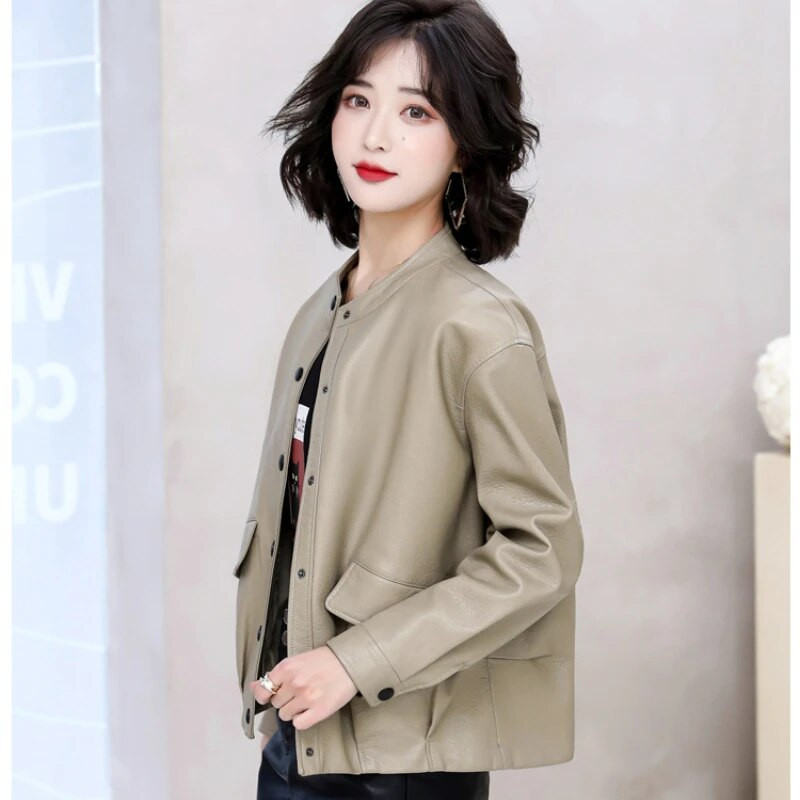 2023 Άνοιξη γνήσιο Γυναικείο μακρυμάνικο με λαιμόκοψη Πραγματικό μπουφάν Aviator Γυναικεία  Νέα εξωτερικά ενδύματα
