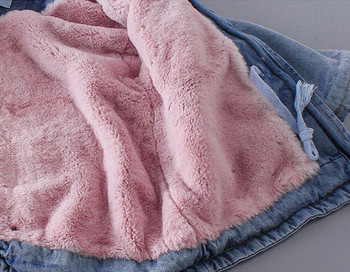 Χειμερινά τζιν μπουφάν Παιδικά βρεφικά κοριτσάκια με κουκούλα Γούνινο φλις βελούδο πλήρες μανίκι Ζεστά χοντρά παλτό 1-6 ετών Παιδικά ρούχα
