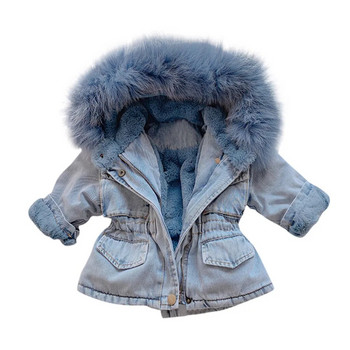 Χειμερινά τζιν μπουφάν Παιδικά βρεφικά κοριτσάκια με κουκούλα Γούνινο φλις βελούδο πλήρες μανίκι Ζεστά χοντρά παλτό 1-6 ετών Παιδικά ρούχα