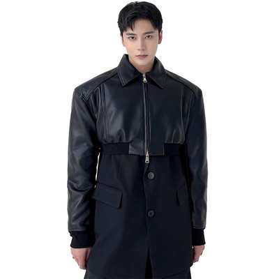 Mauroicardi primăvară toamnă decupată jachetă din piele PU bărbați cu mânecă lungă cu fermoar haine de lux de designer pista Moda europeană 2023