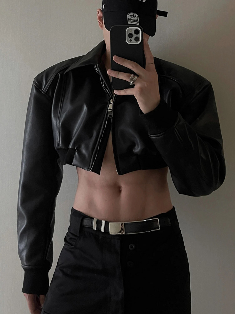 Mauroicardi primăvară toamnă decupată jachetă din piele PU bărbați cu mânecă lungă cu fermoar haine de lux de designer pista Moda europeană 2023