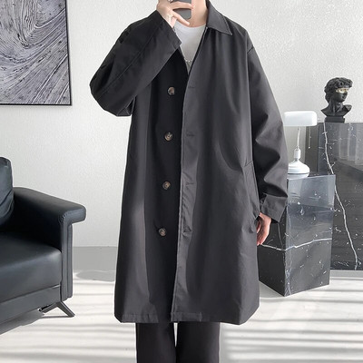 Trenci pentru bărbați Trench lung la modă Bărbați Culoare uni Un singur piept largi Casual Trench Bărbat Streetwear Plus Size M-5XL