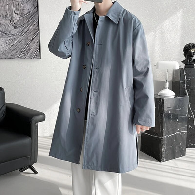 Trenci pentru bărbați Trench lung la modă Bărbați Culoare uni Un singur piept largi Casual Trench Bărbat Streetwear Plus Size M-5XL