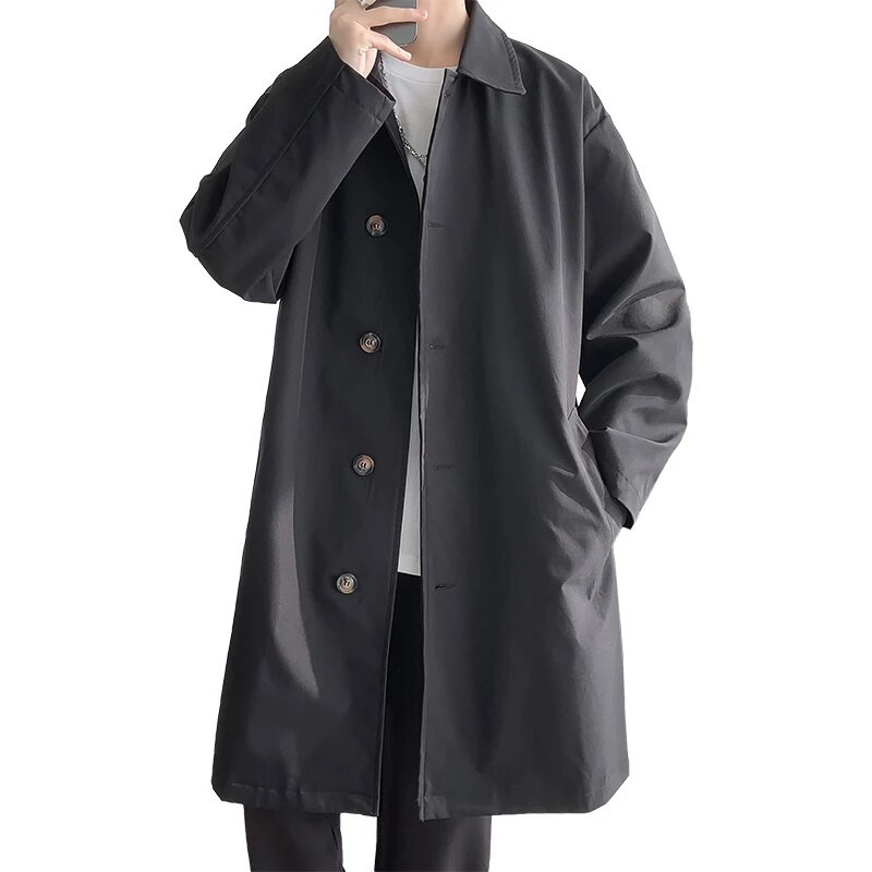 Trenci pentru bărbați Trench lung la modă Bărbați Culoare uni Un singur piept largi Casual Trench Bărbat Streetwear Plus Size M-5XL