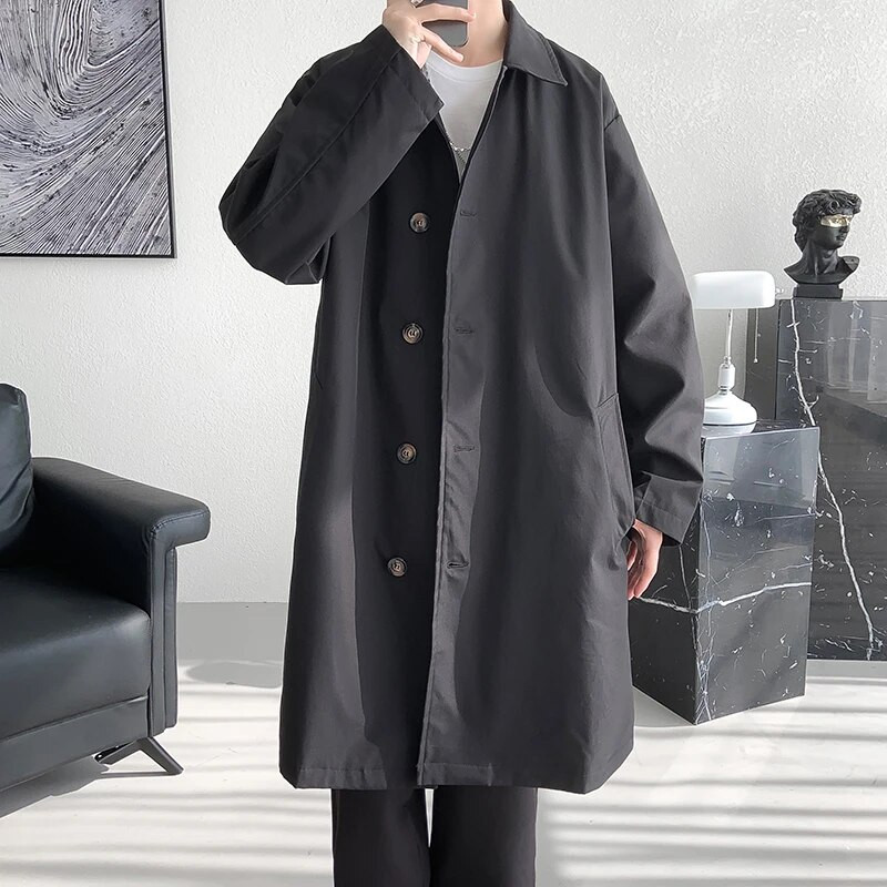 Trenci pentru bărbați Trench lung la modă Bărbați Culoare uni Un singur piept largi Casual Trench Bărbat Streetwear Plus Size M-5XL