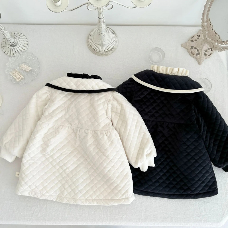 LILIGIRL Sügistalvine Korea beebitüdrukute parkad puuvillased polsterdatud tugevad nööbid pitskrae Väikelaste tüdrukute mantel imikute tüdrukute mantel