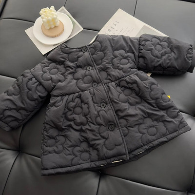 Jachetă de pluș pentru fete, iarnă 2023, sacou din bumbac cu mâneci cu bule de lungime medie, îngroșat, floare coreeană pentru copii