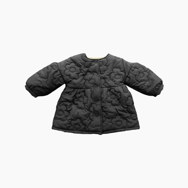 Jachetă de pluș pentru fete, iarnă 2023, sacou din bumbac cu mâneci cu bule de lungime medie, îngroșat, floare coreeană pentru copii