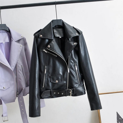 T MODA 2023 kevad-sügis Pu kunstnahast jope Naiste lilla tõmblukuga õhuke lühike biker-joped Mantel Naiste välisrõivad Veste Femme