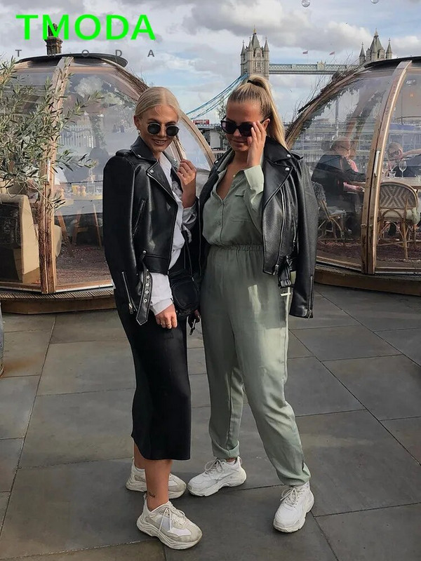 T MODA 2023 kevad-sügis Pu kunstnahast jope Naiste lilla tõmblukuga õhuke lühike biker-joped Mantel Naiste välisrõivad Veste Femme