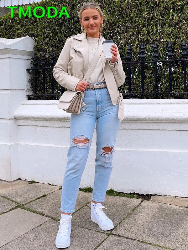 T MODA 2023 kevad-sügis Pu kunstnahast jope Naiste lilla tõmblukuga õhuke lühike biker-joped Mantel Naiste välisrõivad Veste Femme