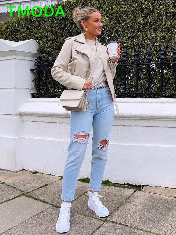 T MODA 2023 kevad-sügis Pu kunstnahast jope Naiste lilla tõmblukuga õhuke lühike biker-joped Mantel Naiste välisrõivad Veste Femme