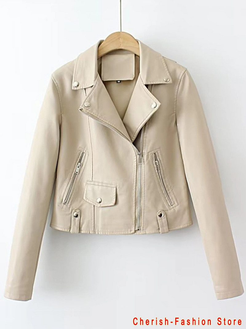 Módna zelená gekónová motorkárska kožená bunda s dlhým rukávom a zipsom, štýlové vrchné oblečenie pre ženy, módna bunda z umelej kože 2023