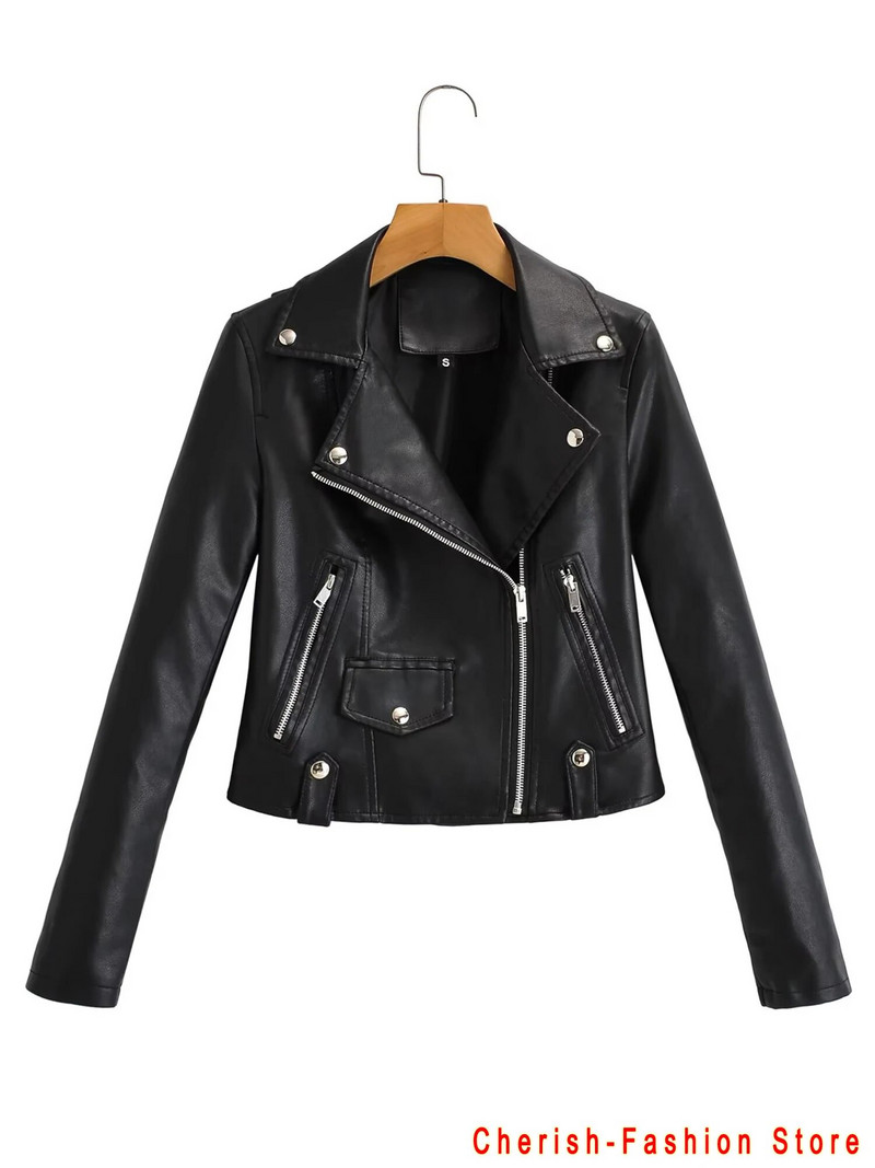 Módna zelená gekónová motorkárska kožená bunda s dlhým rukávom a zipsom, štýlové vrchné oblečenie pre ženy, módna bunda z umelej kože 2023