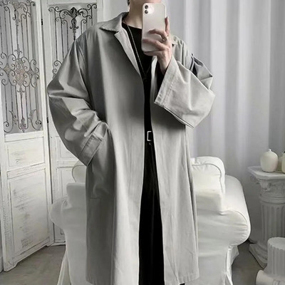 Trench pentru bărbați Trench elegant cu rever Respirabil în talie Trench pentru bărbați Trench rezistent la șifonare pentru bărbați Primăvară Toamnă
