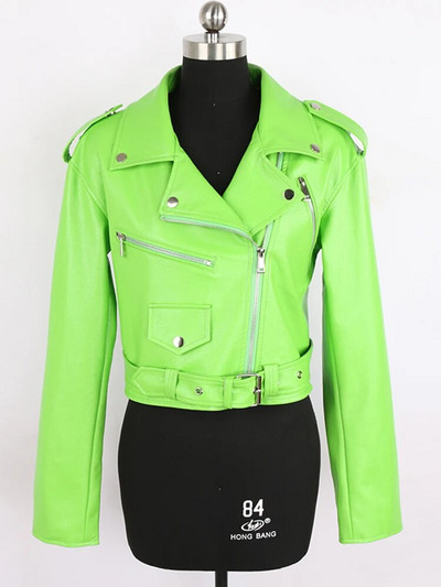 Nerazzurri Primăvară Toamnă Scurtă Verde Roz Elegantă Jachetă Biker Faux Piele Femei Fermoar Mânecă Lungă Moda 2022 5xl 6xl 7xl
