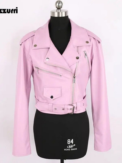 Nerazzurri Primăvară Toamnă Scurtă Verde Roz Elegantă Jachetă Biker Faux Piele Femei Fermoar Mânecă Lungă Moda 2022 5xl 6xl 7xl
