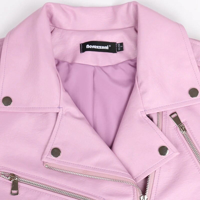 Nerazzurri Primăvară Toamnă Scurtă Verde Roz Elegantă Jachetă Biker Faux Piele Femei Fermoar Mânecă Lungă Moda 2022 5xl 6xl 7xl