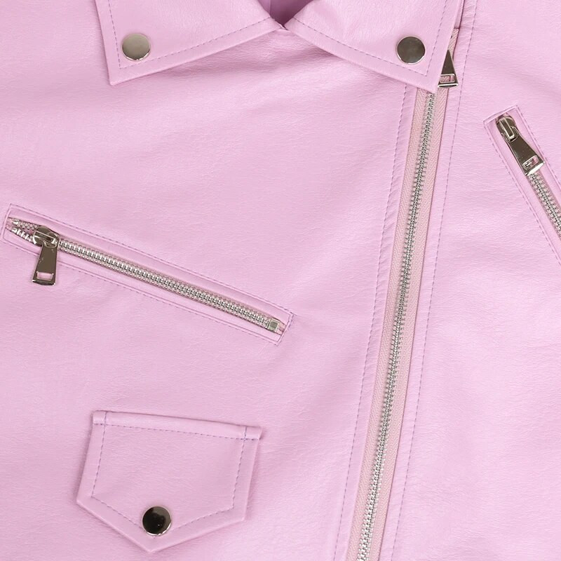 Nerazzurri Primăvară Toamnă Scurtă Verde Roz Elegantă Jachetă Biker Faux Piele Femei Fermoar Mânecă Lungă Moda 2022 5xl 6xl 7xl