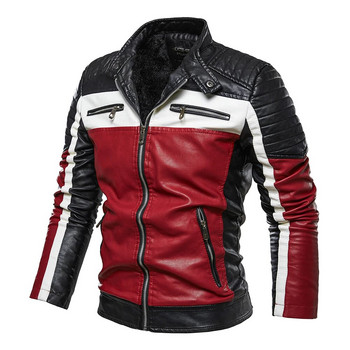 2023 Мъжко есенно яке Bomber Biker Zipper Motorcycle Faux Fur Coat Мъжко руно Pilot Vintage добро качество PU кожено яке