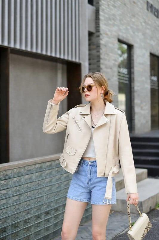 2023 m. pavasario ruduo, naujas diržas, nuimamas Epaulet Moteriška striukė motociklininkams Moteriškos odinės striukės