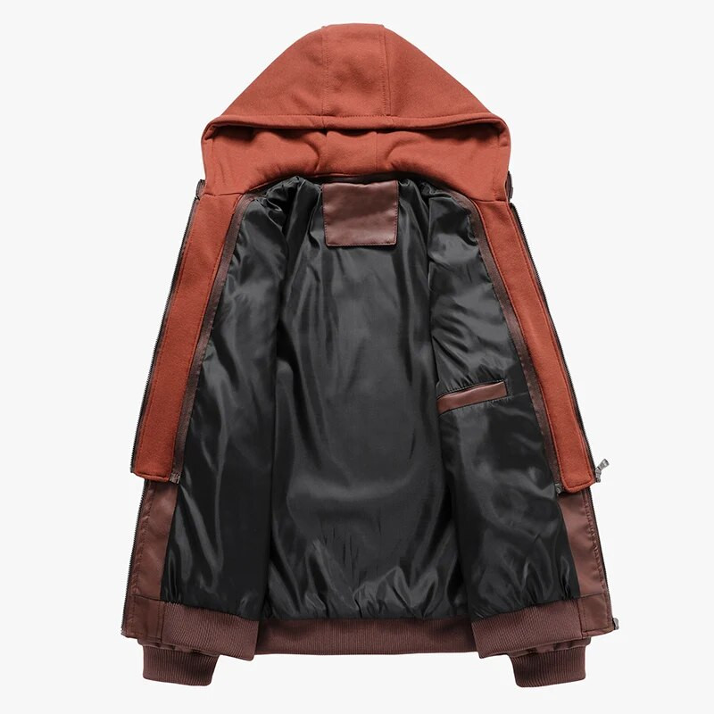 Meeste bränd Talvine nahkjakk Mantel Meeste Moodne kapuutsiga mootorratta PU-jakk Meeste vabaaja biker-kunstnahkjakid, Mehed