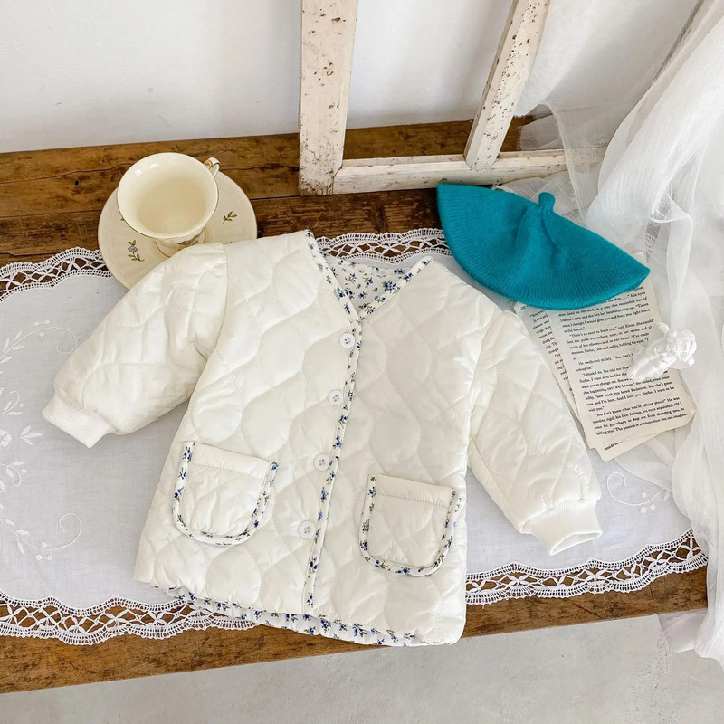 Zimný dievčenský kabát pre batoľatá 2023, bavlnená podšívka a hrubá teplá dievčenská parka s dlhým rukávom a argyle vreckom