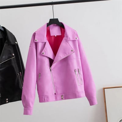 T MÓDA 2023 Dámske elegantné bundy z umelej kože, kabát, jarný jesenný štýl, motocyklová motorkárska bunda, dámska nadrozmerná vrchná bielizeň