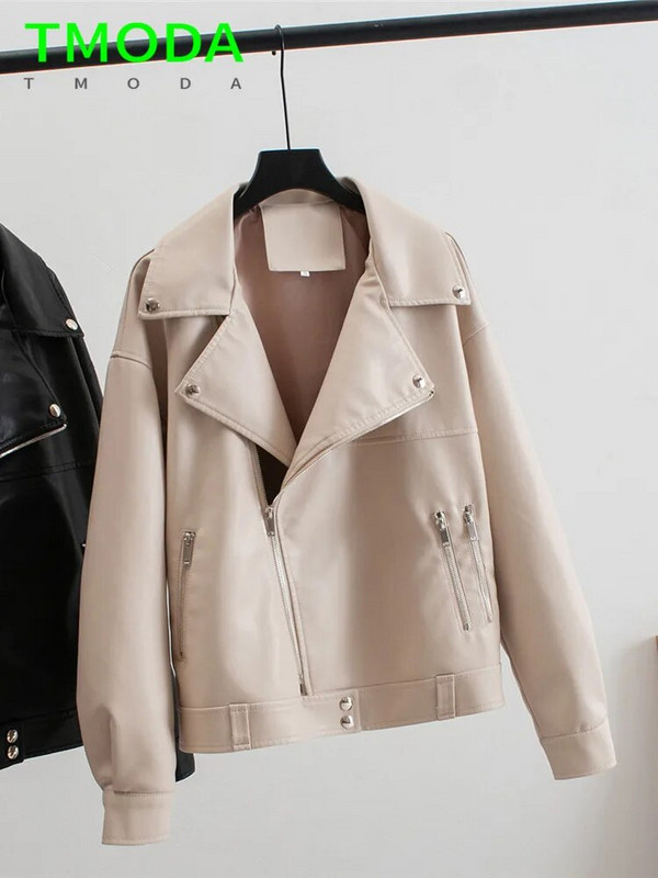 T MÓDA 2023 Dámske elegantné bundy z umelej kože, kabát, jarný jesenný štýl, motocyklová motorkárska bunda, dámska nadrozmerná vrchná bielizeň