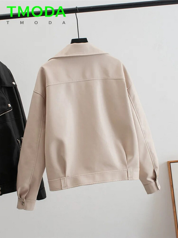 T MÓDA 2023 Dámske elegantné bundy z umelej kože, kabát, jarný jesenný štýl, motocyklová motorkárska bunda, dámska nadrozmerná vrchná bielizeň