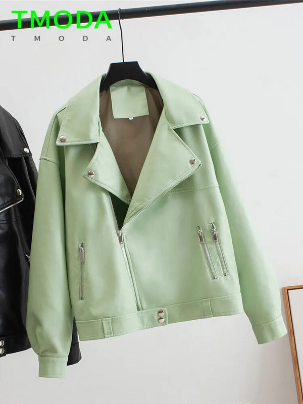 T MÓDA 2023 Dámske elegantné bundy z umelej kože, kabát, jarný jesenný štýl, motocyklová motorkárska bunda, dámska nadrozmerná vrchná bielizeň
