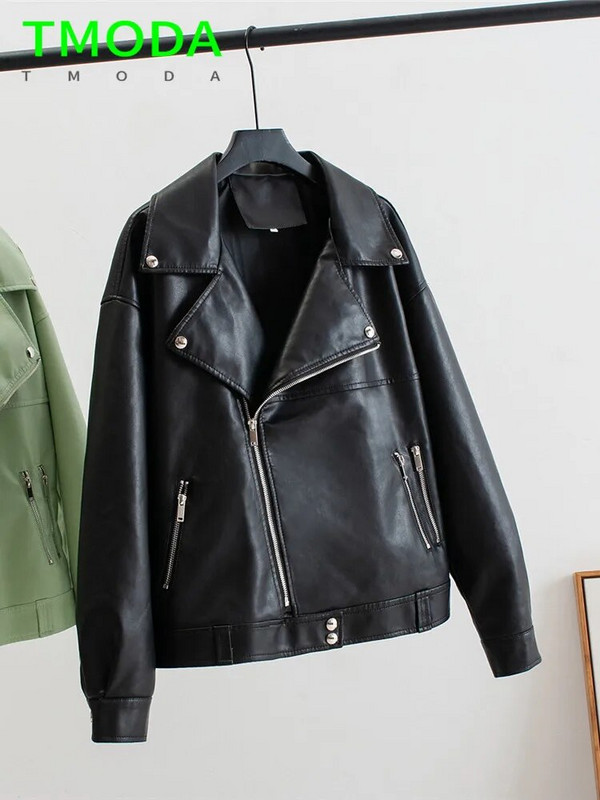 T MÓDA 2023 Dámske elegantné bundy z umelej kože, kabát, jarný jesenný štýl, motocyklová motorkárska bunda, dámska nadrozmerná vrchná bielizeň