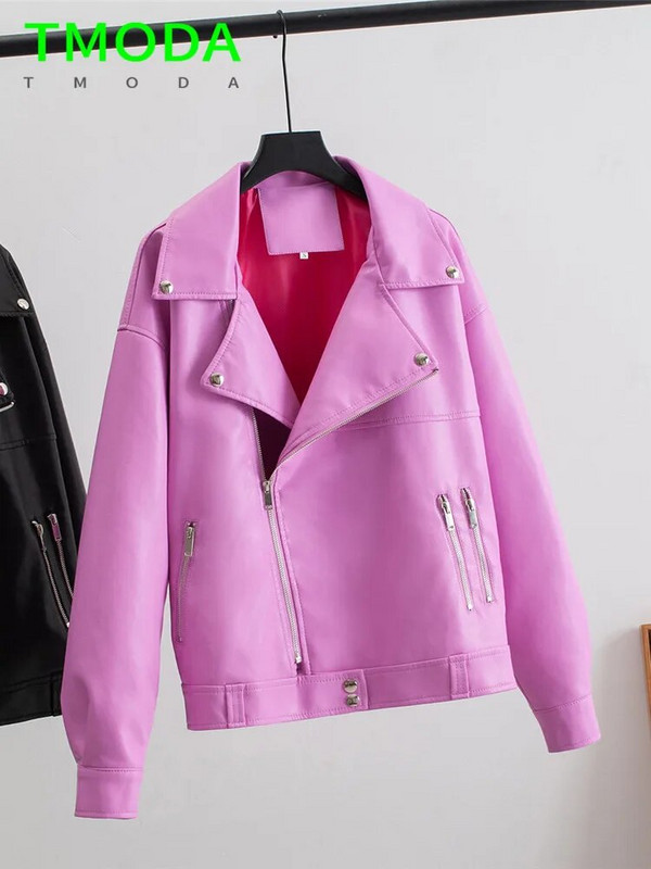 T MÓDA 2023 Dámske elegantné bundy z umelej kože, kabát, jarný jesenný štýl, motocyklová motorkárska bunda, dámska nadrozmerná vrchná bielizeň