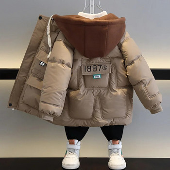 Зимно ново детско пухено яке с качулка за момчета и момичета от 4 до 12 години, средно дълго памучно яке с плюшено изолационно палто