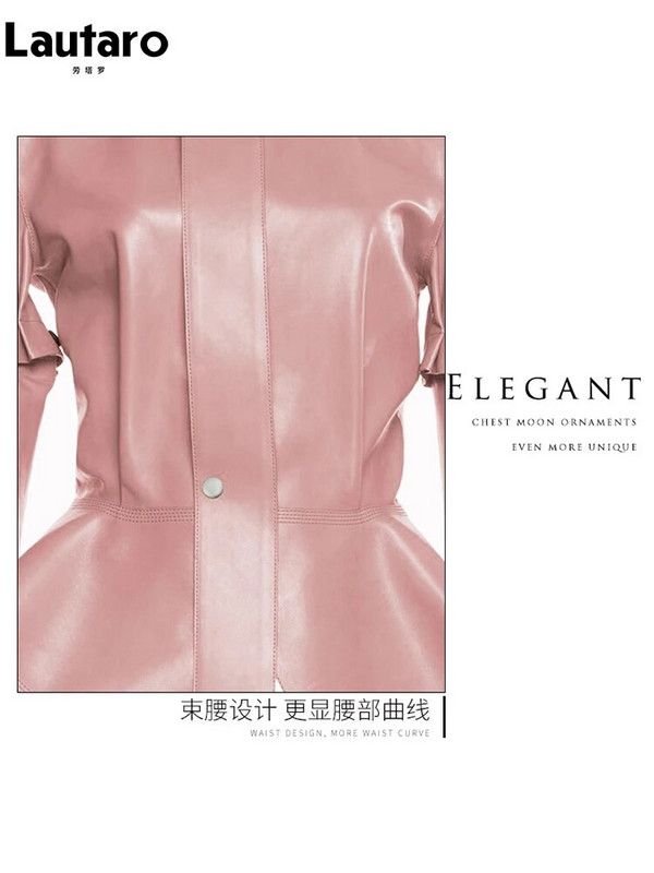 Lautaro kevadsügisene lühike stiilne šikk roosa läikiv peegeldav lakk-pu-nahast jakk naiste eemaldatavate pikkade varrukatega 2023