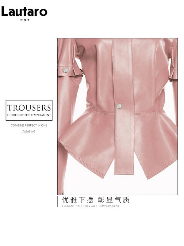 Lautaro kevadsügisene lühike stiilne šikk roosa läikiv peegeldav lakk-pu-nahast jakk naiste eemaldatavate pikkade varrukatega 2023